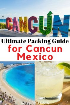 the ultimate guide to cancun, mexico with text overlaying it and an image