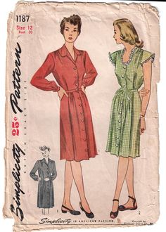 an old fashion sewing pattern for a woman's dress and jacket, from the 1950's