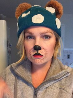 Bear Face Paint Easy, Bear Face Painting, Teddy Bear Face Paint, Teddy Bear Makeup, Bear Face Paint, Bear Makeup, Teddy Bear Costume, Moose Painting, Crazy Costumes