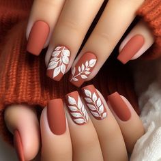 october nails #octobernails#nailsofinstagram  #NailArt #NailDesigns #Manicure #NailInspo #NailsOfTheDay #GelNails #AcrylicNails #NailPolish #NailTrends #CoffinNails #StilettoNails #NudeNails #MatteNails #NailGoals #OmbreNails White And Burnt Orange Nails, Orange Matte Nails Design, Autumn Matte Nails, Nail Ideas For November, Leaf Stamping, November Nail Designs, Orange Nail Designs, Boho Nails, Simple Fall Nails