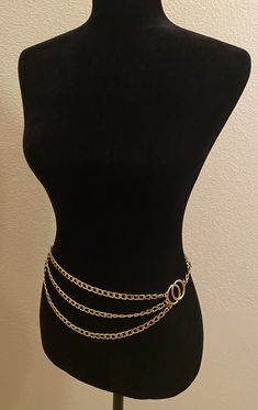 Fashion Gold Triple Chained Belt with side hoops Gold Chain Link Ring Made Of Metal, Gold Metal Chain Link Ring, Trendy Metal Chain Link Ring, Trendy Metal Body Chain With Chain Strap, Trendy Chain Belt With Strap For Night Out, Trendy Double Chain Metal Belt, Trendy Metal Double Chain Belt, Party Gold Chain Link Body Chain, Trendy Metal Body Chain