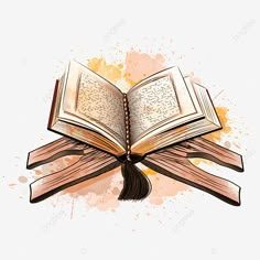 an open book with arabic writing on it, illustration, background png and psd