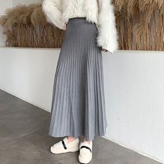 Shipping: Worldwide Express Shipping AvailableDelivery time: 7-15Days Fast ShippingReturns: Fast refund, 100% Money Back Guarantee. Warm Skirts, Long Midi Skirt, Skirt Korean, Knitted Skirt, Long Skirts For Women, Elegant Skirt, Casual Skirt, Gray Skirt, Knit Skirt