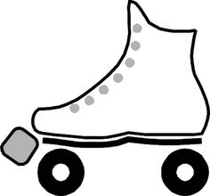 a skateboard with wheels and a shoe on the front, in black and white