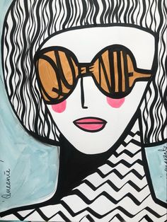 a painting of a woman with sunglasses on her face