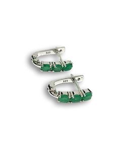 Earrings made of rhodium-plated 925 silver with natural emeralds. Earring size 1.5 cm. Weight of two earrings 2.5 grams Two Earrings, Natural Emerald, Jewelry Earrings Hoops, Rhodium Plated, Labour Day, 925 Silver, Emerald, Jewelry Earrings, Hoop Earrings