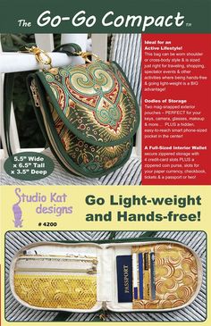 an advertisement for the go - go compact purse with instructions on how to use it