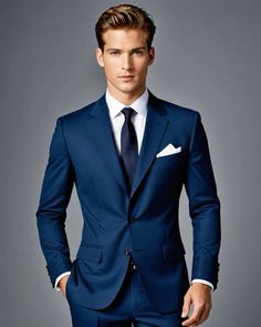 Blue marine, or navy blue, dress for men is a classic and versatile option. It's a color that exudes sophistication and can be dressed up or down depending on the occasion. A navy blue suit is a timeless choice for formal events, business meetings, or even a stylish night out. Pair it with a white shirt and a complementary tie for a polished look. For a more casual outfit, navy blue chinos or trousers can be paired with a patterned shirt or a simple sweater. Navy blue also pairs well with a variety of colors, making it easy to mix and match with other pieces in your wardrobe. Overall, navy blue is a smart and stylish choice that never goes out of fashion. French Blue Dress, Midnight Blue Suit, Outfit Navy, Blue For Men, Events Business, Blue Suit Jacket, Simple Sweater, Navy Blue Chinos, Tie Matching