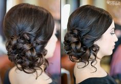 Low curly side updo Bun With Curls, Side Updo, Side Bun, Low Bun, Fancy Hairstyles, Pretty Wedding