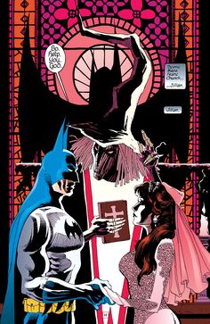 the batman and catwoman are talking to each other in front of a colorful background