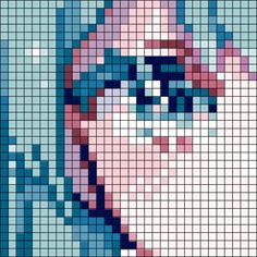 a pixellated image of a man's face in blue and pink colors with glasses