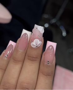 Medium Length Acrylics, Nail Inspo Medium Length, Short Medium Nails, Short Quince Nails, Quinceanera Nails, French Tip Acrylic Nails, Work Nails