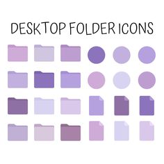 the words desk top folders are shown in purple and grey colors on a white background