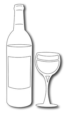 a wine glass next to a bottle of wine on a white background with an outline