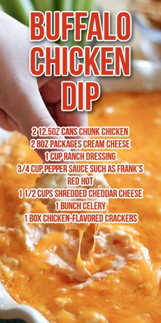 the recipe for buffalo chicken dip is shown