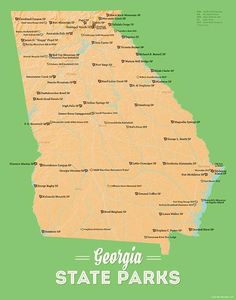 a map of the state of georgia with all its roads and parks on green background