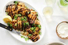 grilled chicken with cilantro, parsley and sour cream