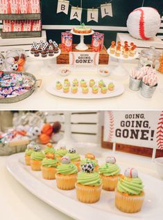 a baseball themed birthday party with cupcakes and desserts