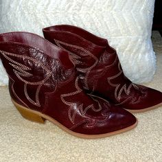 Deep Burgundy/Maroon Coloring. Never Worn. No Scuffs. Has A 2inch Heel. Size 7 Chinese Laundry Shoes, Deep Burgundy, Chinese Laundry, Red Purple, Ankle Booties, Color Purple, Bootie Boots, Ankle Boots, Size 7