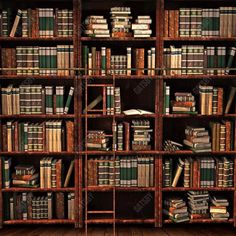 an old wooden bookcase filled with lots of books