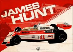 a red and white race car with the name james hunt on it