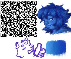 a drawing of a cat with blue hair next to a qr - code image