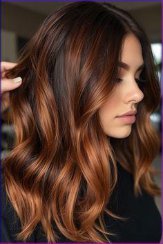 Easy Free 100+ Hairstyle Ideas|hairstyle beauty|hairstyles for medium length hair Balayage For Auburn Hair, Auburn Balayage Medium Length, Copper Hair Dark Roots Balayage, Brunette And Copper Balayage, Brunette To Copper Balayage, Copper Balayage Hair Brunettes, Brunette Balayage Hair Copper, Cinnamon Brown Hair Color Brunettes, Brunette Balayage Hair Red