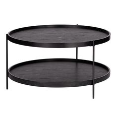 two tiered trays with metal legs and black wood top, one on each side