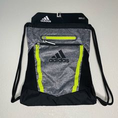 Brand New With Tags Smoke Free Home Sports Drawstring Backpack Sporty Adidas Bags For Outdoor, Adidas Sporty Outdoor Bags, Adidas Casual Sports Backpack, Sporty Adidas Outdoor Bags, Casual Adidas Sports Backpack, Casual Gray Backpack For Sports, Casual Gray Sports Backpack, Gray Bags For Outdoor Activities And Back To School, Black Nylon Drawstring Bag For Outdoor Activities