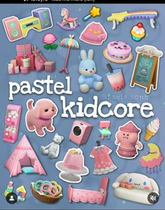 pastel kiddicore stickers are displayed on a blue background