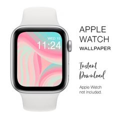 the apple watch wallpaper is displayed with an image of pink and blue swirls