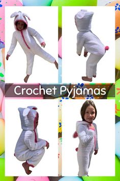 Check out this crochet kids onesie pattern! It comes in a range of sizes for toddlers to tweens. The cute kids cunny clothing is perfect for Easter or all year round. Pyjamas Pattern, Bunny Onesie, Pajama Pattern