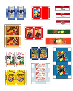 an assortment of candy boxes with labels and instructions to make them look like they are cut out