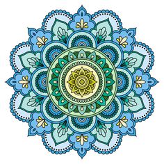 a blue and green flower with leaves on the petals is shown in this coloring book