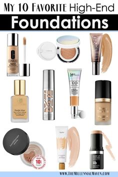 My 10 Favorite High-End Foundations For All Skin Types (Best Foundations) Best Full Coverage Foundation, Best Foundation For Dry Skin, Best Foundation For Oily Skin, Hd Make Up, Overnight Beauty Tips, Foundation For Dry Skin, Foundation For Oily Skin, Best Foundations, Skin Care Routine For 20s