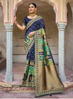 Navy Blue Pure Dola Silk Wedding Wear Saree, Saree for USA Women, Silk Saree, Pre Stitched Saree, Saree for Women, Saree, Silk Saree, Sari. - Etsy