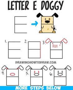 how to draw a cartoon dog with the letter e doggy in it's mouth