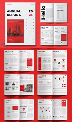 an image of a red and white brochure with the words annual report on it