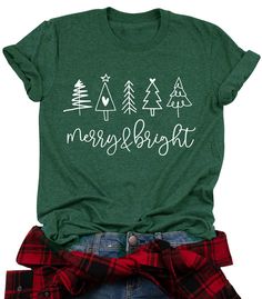 PRICES MAY VARY. PREMIUM MATERIAL: This cute merry and bright letter printed shirt is made of cotton blend.Soft touch, breathable, lightweight. Our shirts are a little stretchy and won't shrink or pilling. When you put on this cute christmas graphic t-shirt, it will give you comfy touch, exceeding your expectations UNIQUE DESIGN: The merry and bright letter printed on this casual short sleeve t-shirt are full of sweet happiness, good wishes, cute funny letter print and classic o-neck design. When you wear it, it will bring you softness and comfort YOUR VERSATILE T-SHIRT: Easy match well with your shorts, or jeans, dress, leggings, high heels, boots in your daily life and will suitable for all season IDEAL GIFT:This women Christmas T-shirt is perfect for your wife/girl friend/daughter/mom. Christmas T Shirt Ideas For Women, Cute Holiday Shirt Ideas, Christmas Shirt Prints, Graphic Tees Christmas Shirts, Funny Christmas Shirt Ideas Vinyl, Holiday Tshirt Designs, Christmas Shirts To Make, Christmas Shirt Outfit Women, Christmas Vinyl Shirts Teepublic