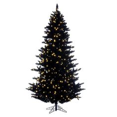 a black christmas tree with white lights on it