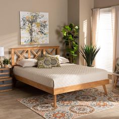 Baxton Studio Galvin Modern and Contemporary Brown Finished Wood Queen Size Platform Bed FredCo theFredCo Neutral Bedroom Furniture, Full Size Platform Bed, Queen Size Platform Bed, Bed Design Modern, Solid Wood Platform Bed, Wood Platform Bed, Baxton Studio, Wood Beds, Wooden Bed