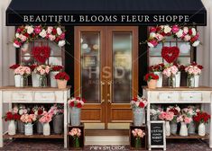 Valentine's Day Flower Shop - HSD Photography Backdrops Distressed Brick, Valentines Window Display, Beautiful Shops, Flower Shop Display, Blossom House, Valentine Backdrop, Brick Floor, Fresh Flower Market, Garden Tables