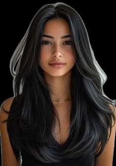 Black Long Hairstyles For Women, Black Color Haircuts, Black Hair Long Haircut, Hair Styles Long Black Hair, Jet Black Highlights, Cute Haircuts For Black Hair, Long Haircuts For Black Hair, Subtle Haircuts For Long Hair, Medium Woman Haircut