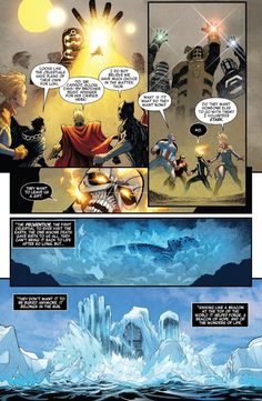 an image of a comic page with icebergs and other things in the background