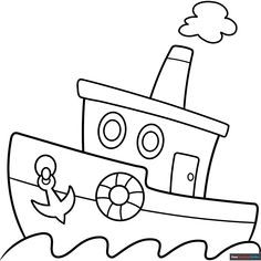 Free Easy Cartoon Boat Coloring Page for Kids Boat Template Free Printable, Boats Drawing, Cartoon Boat, Vehicles Coloring Pages, Letter Writing Worksheets, Deer Coloring Pages