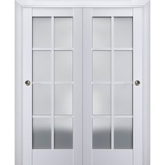 two white doors with glass panels on each side