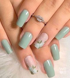 Mint Green Nails, Mint Nails, Green Nail Art, Solid Color Nails, Cute Spring Nails, Colorful Nails, Spring Nail Art