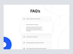 the faq's page is shown in blue and white