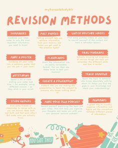 a poster with some writing on it that says, revision method for students to use