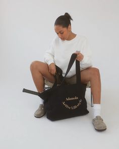 Active Lifestyle' Black & Nude Canvas Tote Bag | Adanola Functional Everyday Bags With Logo Print, Functional Bags With Logo Print, Functional Logo Print Bag, Functional Black Bag With Logo Print, Functional Canvas Bags For Streetwear, Black Canvas Bag With Embroidered Logo, Casual Streetwear Bags With Logo Print, Sporty Everyday Tote Canvas Bag, Sporty Everyday Canvas Tote Bag